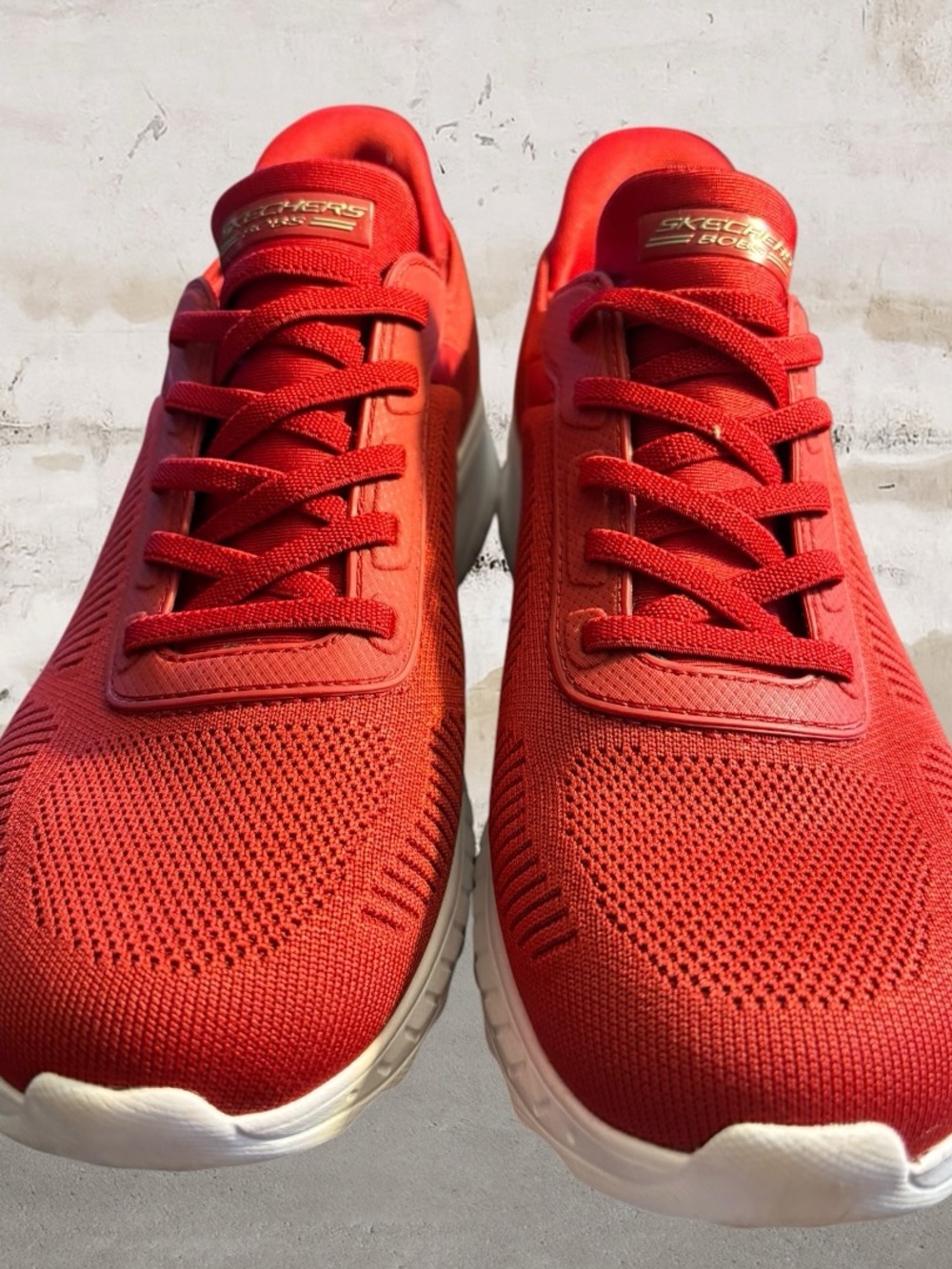Skechers Women’s Red Knit Lace-Up Athletic Sneakers